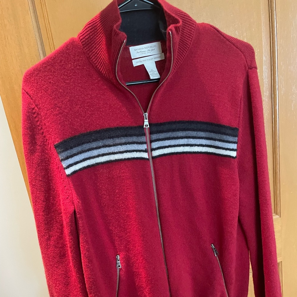 Vintage Banana Republic Mens 100% Merino Wool Sweater Zip Up